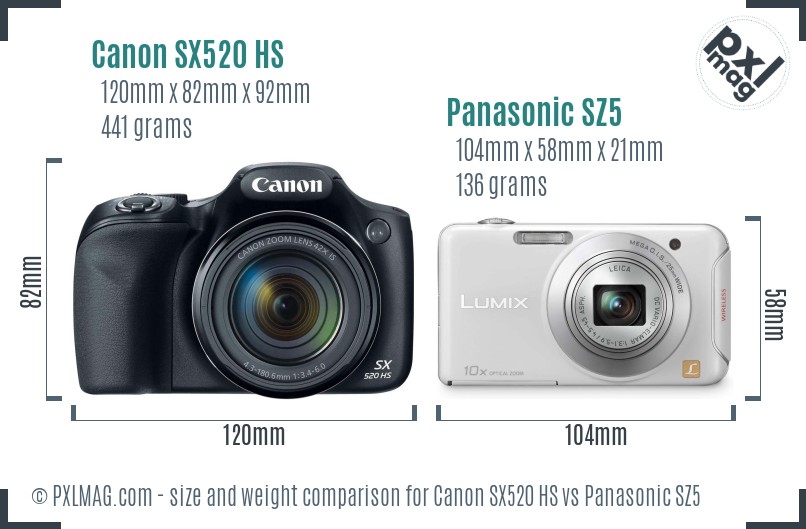 Canon SX520 HS vs Panasonic SZ5 size comparison Canon SX520 HS vs Panasonic SZ5 size comparison