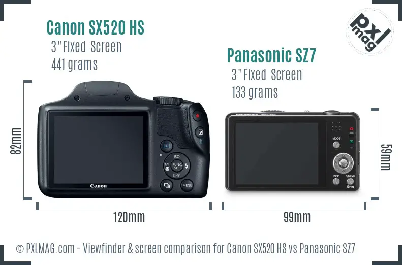 Canon SX520 HS vs Panasonic SZ7 Screen and Viewfinder comparison