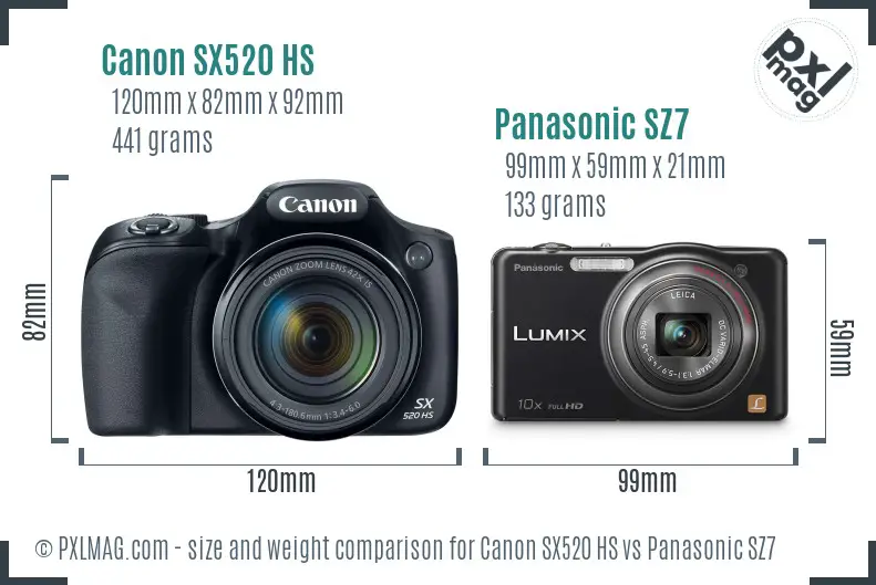 Canon SX520 HS vs Panasonic SZ7 size comparison
