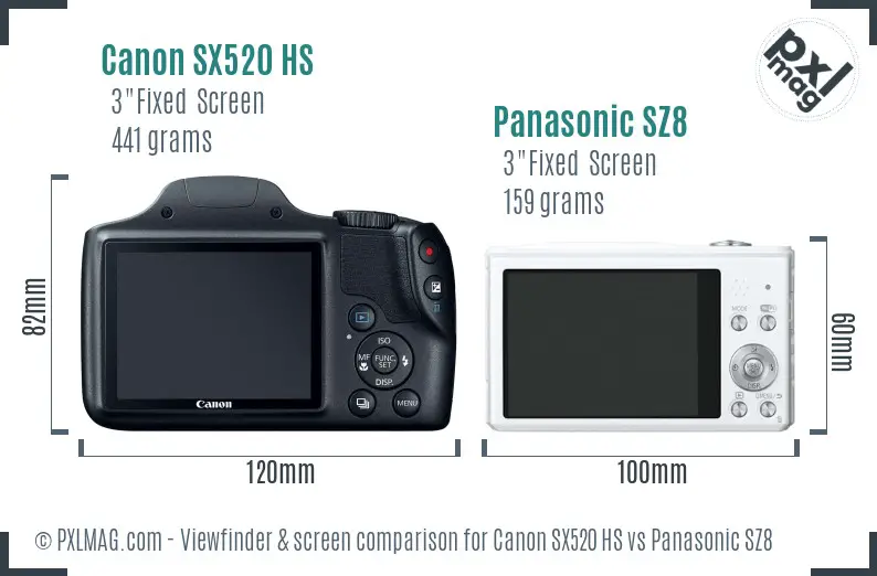 Canon SX520 HS vs Panasonic SZ8 Screen and Viewfinder comparison