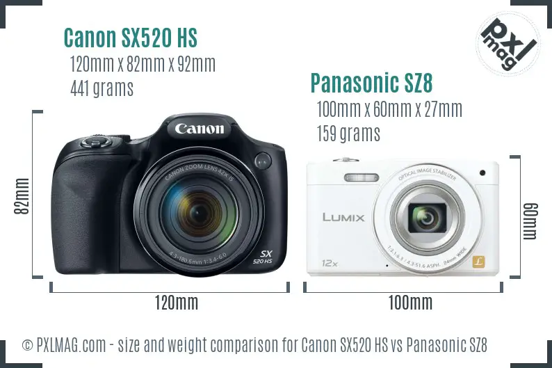Canon SX520 HS vs Panasonic SZ8 size comparison