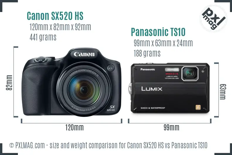 Canon SX520 HS vs Panasonic TS10 size comparison Canon SX520 HS vs Panasonic TS10 size comparison