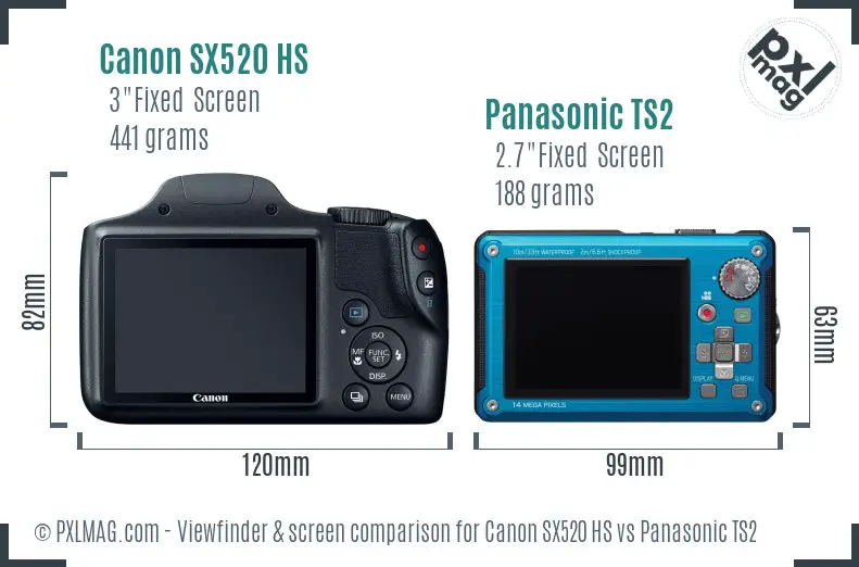 Canon SX520 HS vs Panasonic TS2 Screen and Viewfinder comparison
