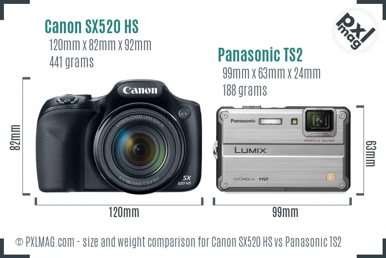 Canon SX520 HS vs Panasonic TS2 size comparison