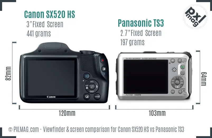 Canon SX520 HS vs Panasonic TS3 Screen and Viewfinder comparison