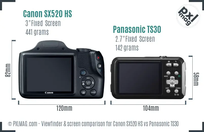 Canon SX520 HS vs Panasonic TS30 Screen and Viewfinder comparison