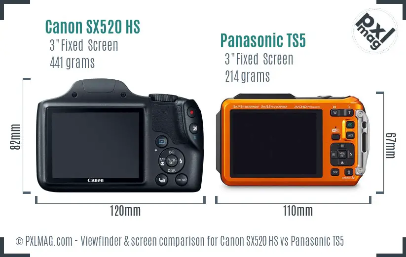 Canon SX520 HS vs Panasonic TS5 Screen and Viewfinder comparison