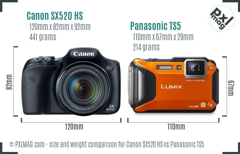 Canon SX520 HS vs Panasonic TS5 size comparison