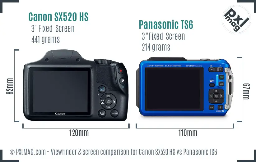 Canon SX520 HS vs Panasonic TS6 Screen and Viewfinder comparison