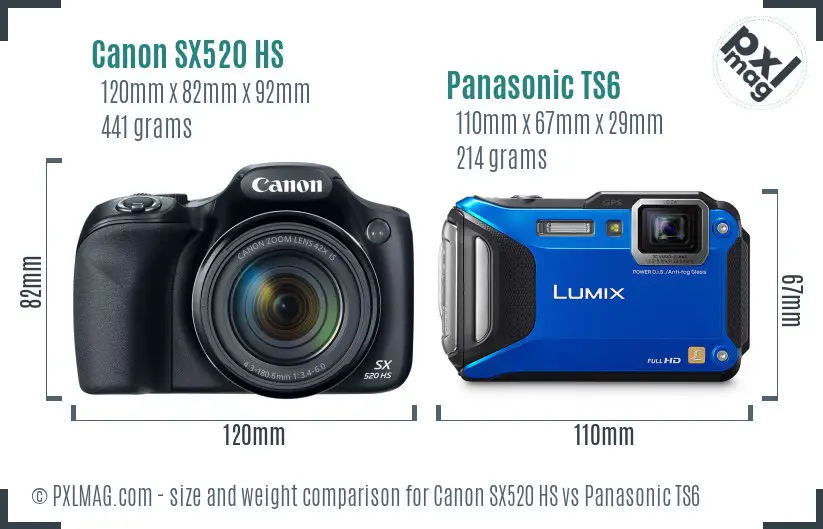 Canon SX520 HS vs Panasonic TS6 size comparison