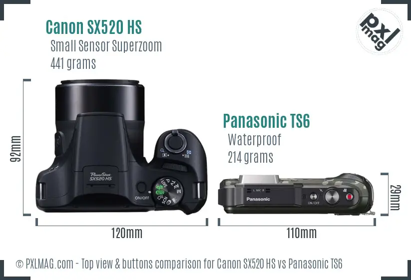 Canon SX520 HS vs Panasonic TS6 top view buttons comparison
