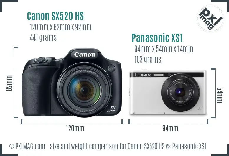 Canon SX520 HS vs Panasonic XS1 size comparison