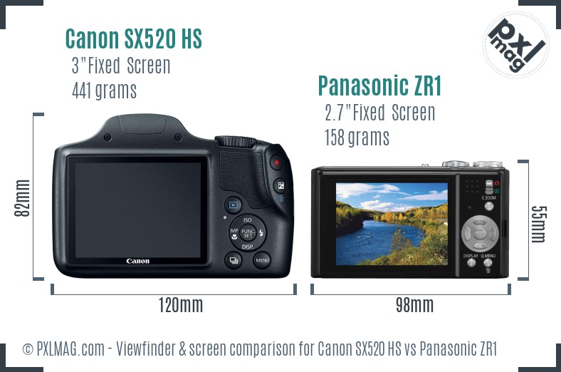 Canon SX520 HS vs Panasonic ZR1 Screen and Viewfinder comparison