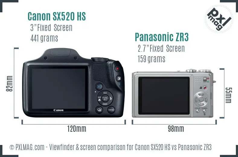 Canon SX520 HS vs Panasonic ZR3 Screen and Viewfinder comparison