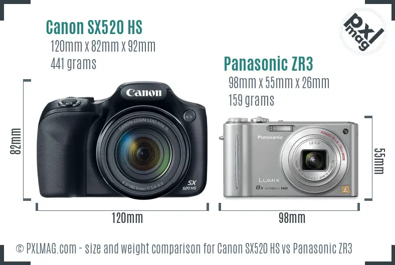 Canon SX520 HS vs Panasonic ZR3 size comparison Canon SX520 HS vs Panasonic ZR3 size comparison