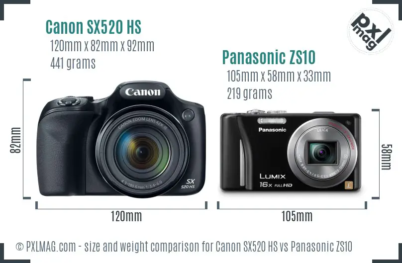 Canon SX520 HS vs Panasonic ZS10 size comparison