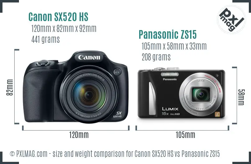 Canon SX520 HS vs Panasonic ZS15 size comparison