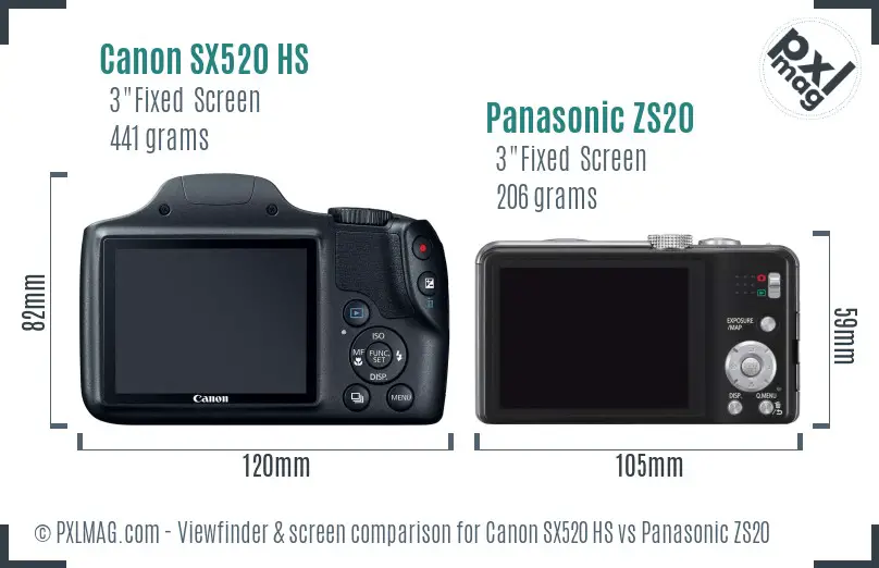 Canon SX520 HS vs Panasonic ZS20 Screen and Viewfinder comparison