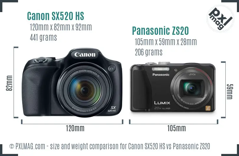 Canon SX520 HS vs Panasonic ZS20 size comparison
