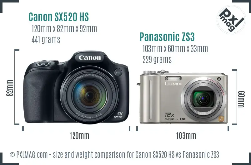 Canon SX520 HS vs Panasonic ZS3 size comparison