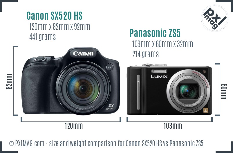 Canon SX520 HS vs Panasonic ZS5 size comparison