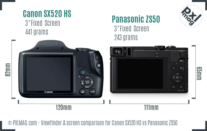 Canon SX520 HS vs Panasonic ZS50 Screen and Viewfinder comparison