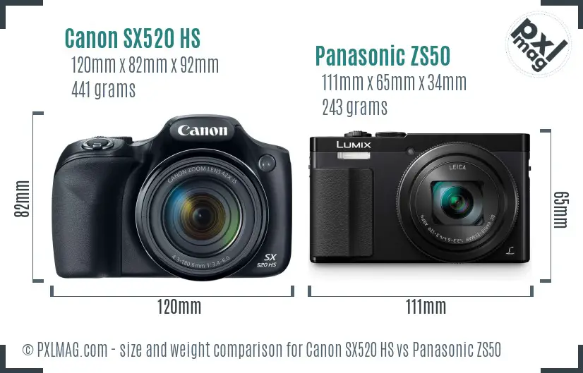 Canon SX520 HS vs Panasonic ZS50 size comparison