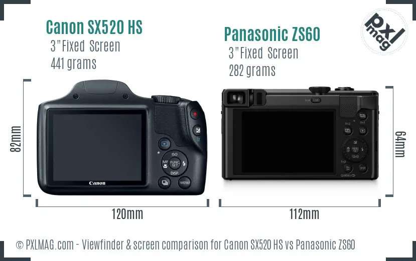 Canon SX520 HS vs Panasonic ZS60 Screen and Viewfinder comparison