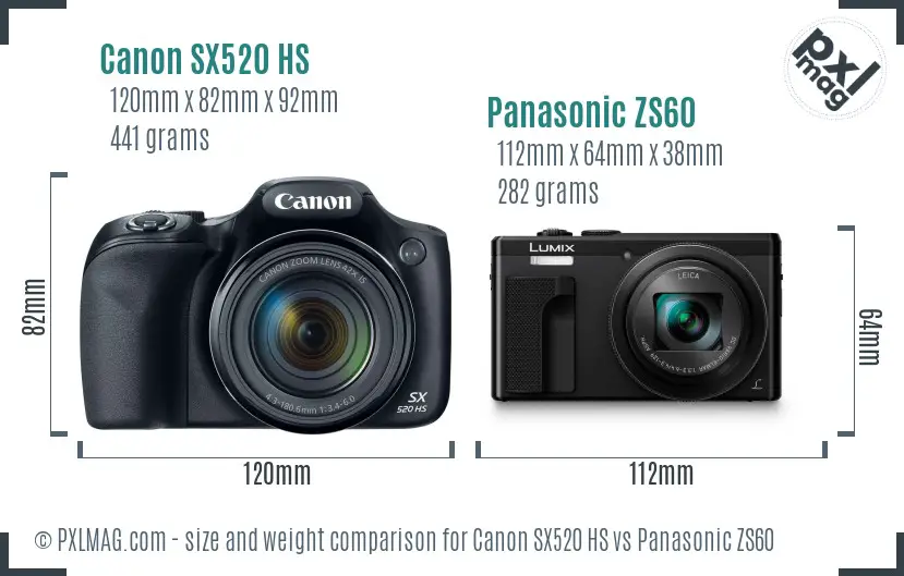 Canon SX520 HS vs Panasonic ZS60 size comparison