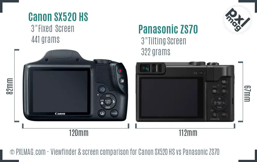 Canon SX520 HS vs Panasonic ZS70 Screen and Viewfinder comparison