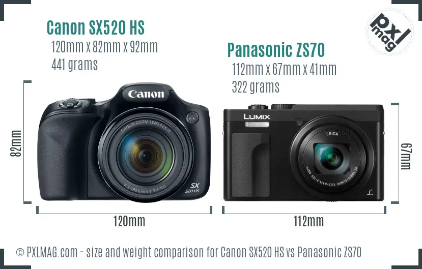 Canon SX520 HS vs Panasonic ZS70 size comparison