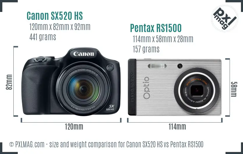 Canon SX520 HS vs Pentax RS1500 size comparison