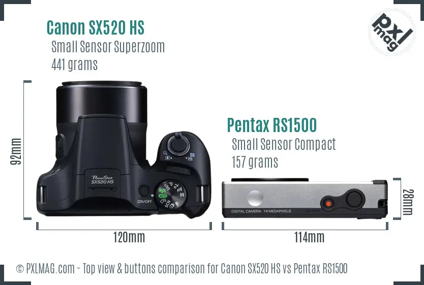 Canon SX520 HS vs Pentax RS1500 top view buttons comparison
