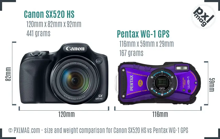 Canon SX520 HS vs Pentax WG-1 GPS size comparison Canon SX520 HS vs Pentax WG-1 GPS size comparison