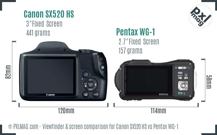 Canon SX520 HS vs Pentax WG-1 Screen and Viewfinder comparison