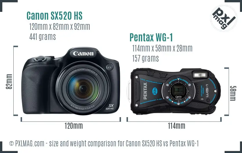 Canon SX520 HS vs Pentax WG-1 size comparison