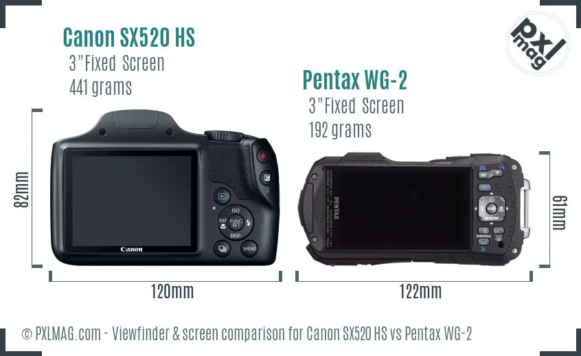 Canon SX520 HS vs Pentax WG-2 Screen and Viewfinder comparison