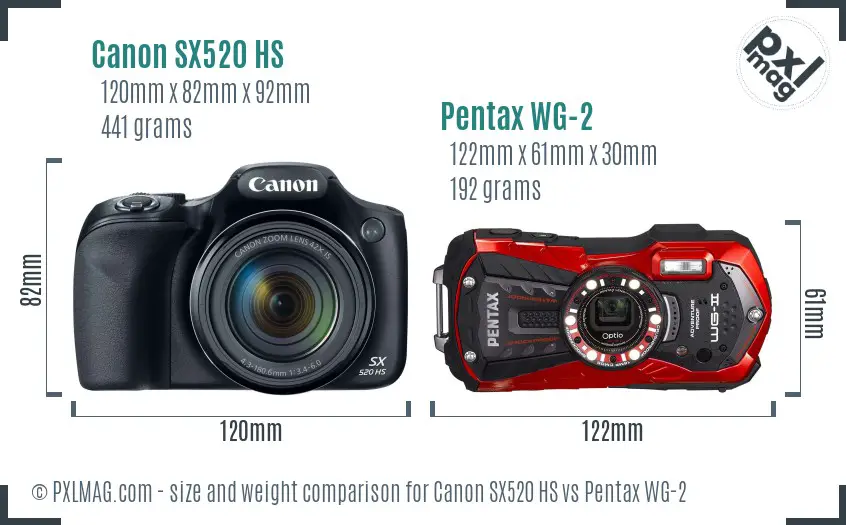Canon SX520 HS vs Pentax WG-2 size comparison