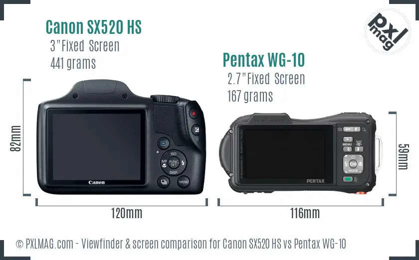 Canon SX520 HS vs Pentax WG-10 Screen and Viewfinder comparison