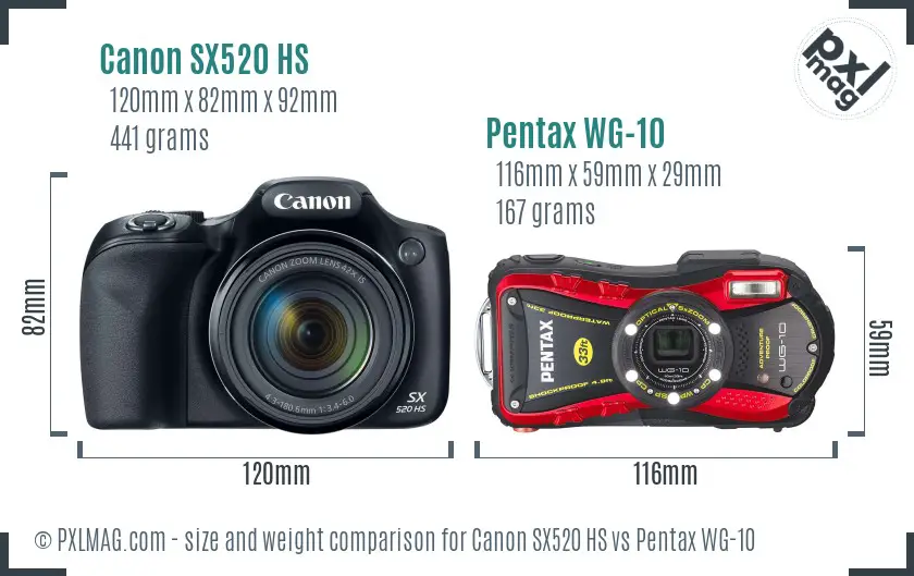 Canon SX520 HS vs Pentax WG-10 size comparison