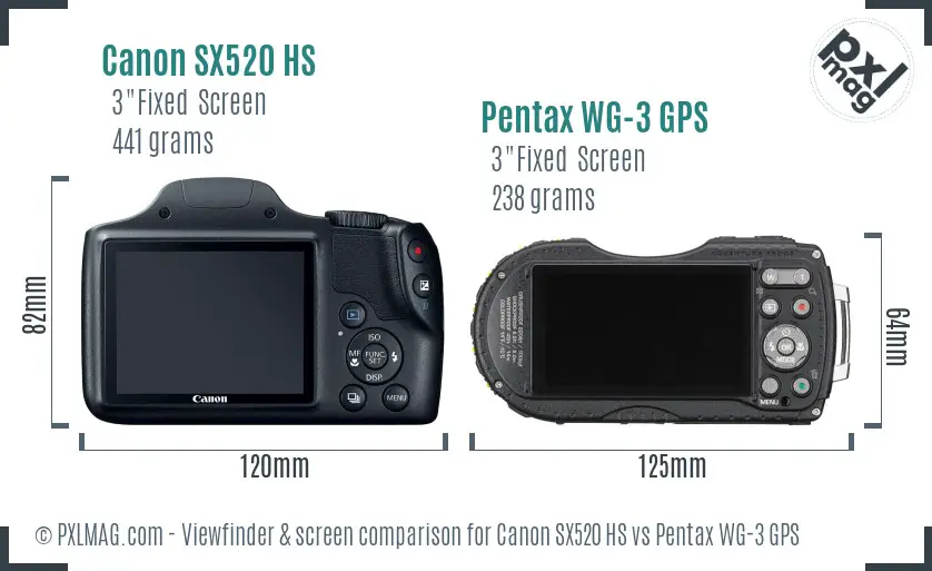 Canon SX520 HS vs Pentax WG-3 GPS Screen and Viewfinder comparison
