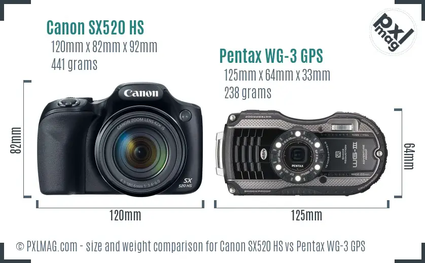 Canon SX520 HS vs Pentax WG-3 GPS size comparison