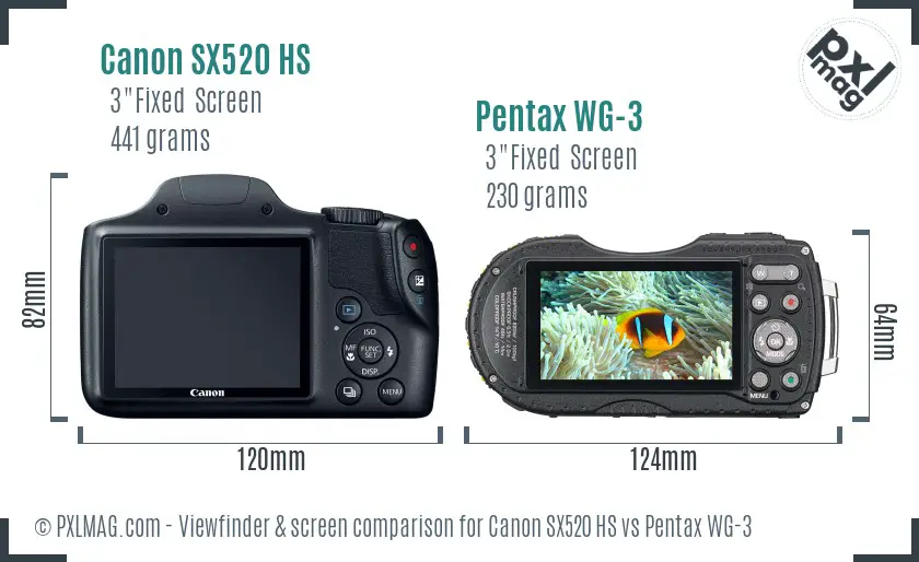 Canon SX520 HS vs Pentax WG-3 Screen and Viewfinder comparison