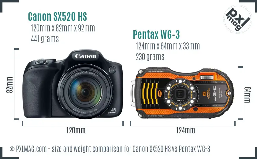 Canon SX520 HS vs Pentax WG-3 size comparison