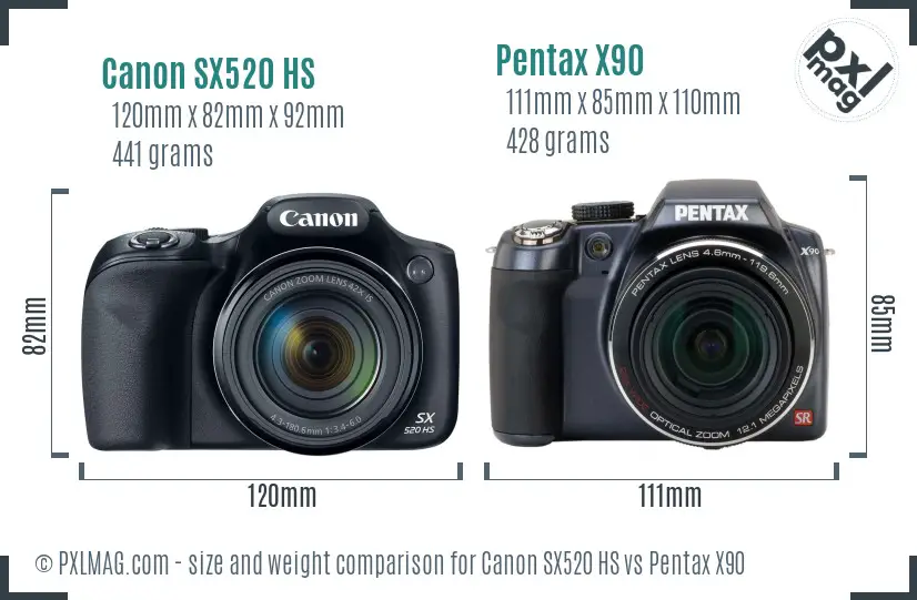 Canon SX520 HS vs Pentax X90 size comparison Canon SX520 HS vs Pentax X90 size comparison