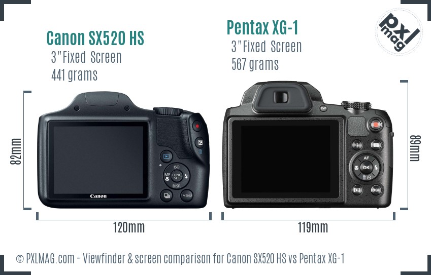Canon SX520 HS vs Pentax XG-1 Screen and Viewfinder comparison