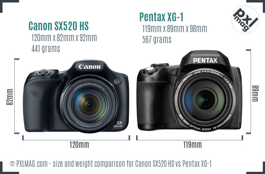 Canon SX520 HS vs Pentax XG-1 size comparison Canon SX520 HS vs Pentax XG-1 size comparison