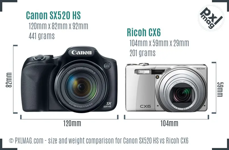 Canon SX520 HS vs Ricoh CX6 size comparison Canon SX520 HS vs Ricoh CX6 size comparison
