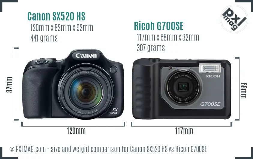 Canon SX520 HS vs Ricoh G700SE size comparison Canon SX520 HS vs Ricoh G700SE size comparison