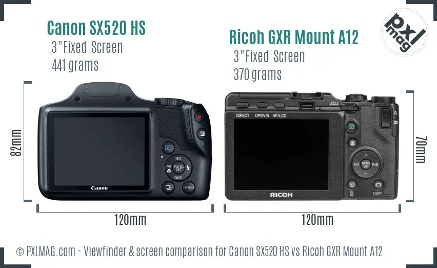 Canon SX520 HS vs Ricoh GXR Mount A12 Screen and Viewfinder comparison Canon SX520 HS vs Ricoh GXR Mount A12 Screen and Viewfinder comparison